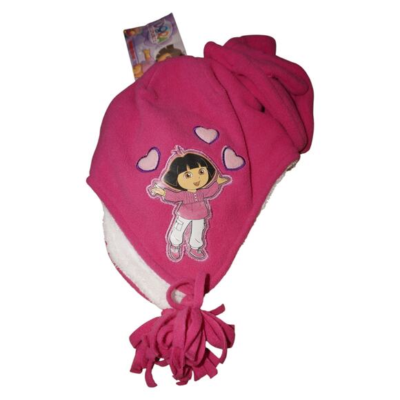 Vintage Deadstock Dora the Explorer Fleece Winter Hat Pink Sherpa Lined Kids NWT - Picture 3 of 9